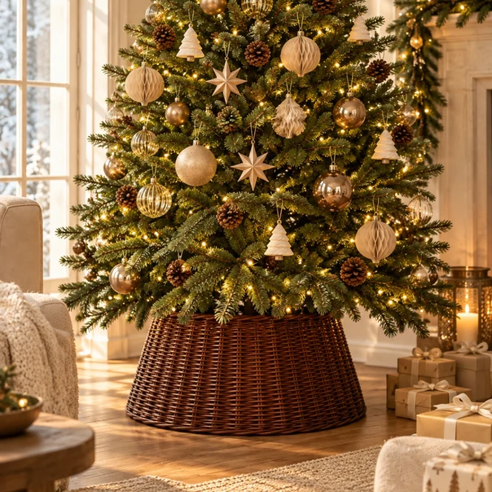 Rattan Christmas Pine Tree Stand - Christmas Tree Skirt - 3