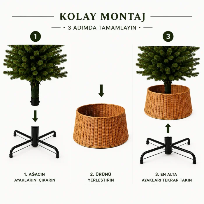 Rattan Christmas Pine Tree Stand - Christmas Tree Skirt - 5
