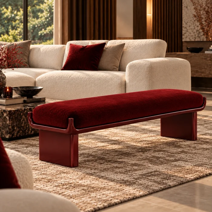 Eve Burgundy Velvet Bench - 2