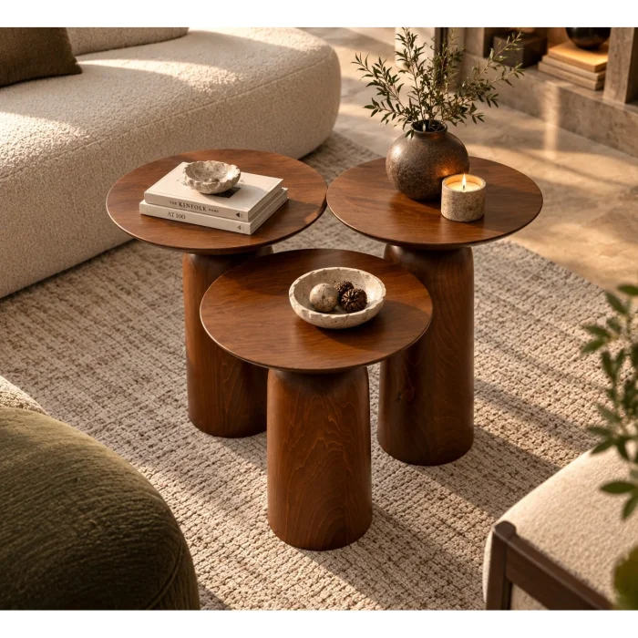 Forma Mushroom Shaped Wooden Side Table Set - 11