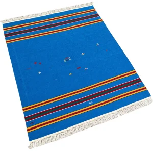 Vintage Blue Patterned Çanakkale Handwoven Kilim Rug - 1