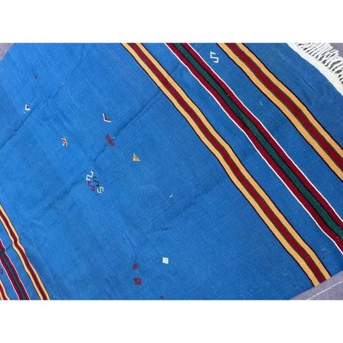 Vintage Blue Patterned Çanakkale Handwoven Kilim Rug - 4