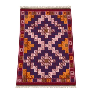Vintage Geometric Patterned Hand-Woven Rug - 1