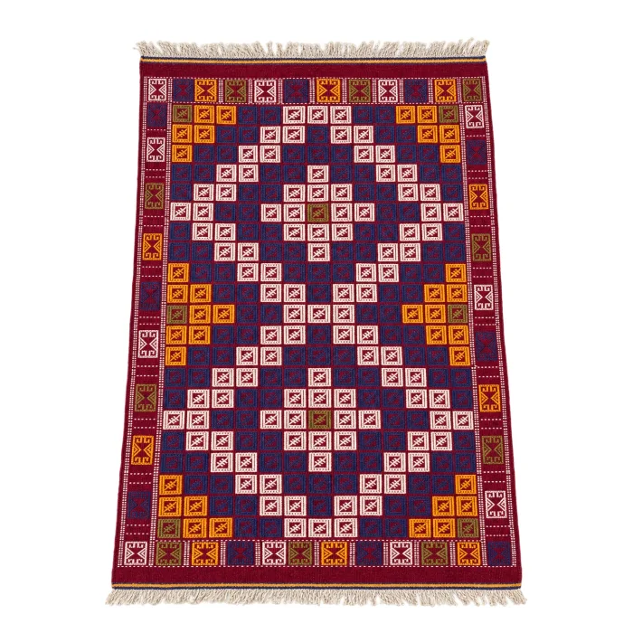 Vintage Geometric Patterned Hand-Woven Rug - 1