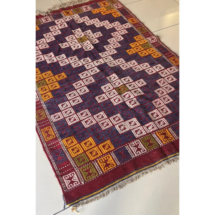 Vintage Geometric Patterned Hand-Woven Rug - 3