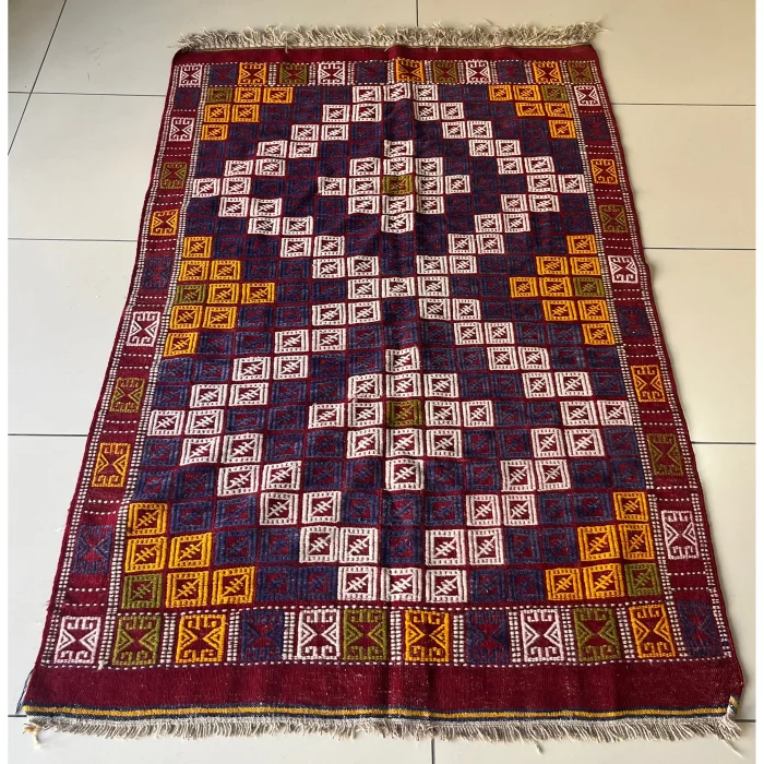 Vintage Geometric Patterned Hand-Woven Rug - 2