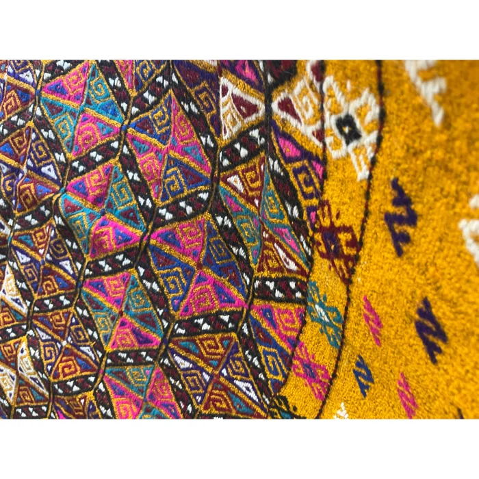 Vintage Yellow Geometric Çanakkale Hand-Woven Kilim - 4