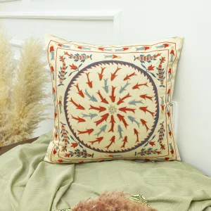 Isola Silk Suzani Embroidered Multi-Color Decorative Pillow Case - 5