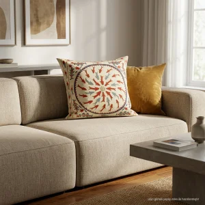 Isola Silk Suzani Embroidered Multi-Color Decorative Pillow Case - 4
