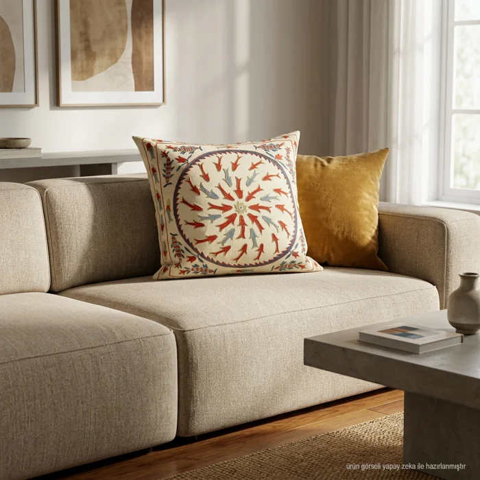 Isola Silk Suzani Embroidered Multi-Color Decorative Pillow Case - 4