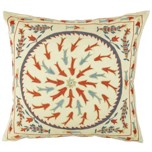 Isola Silk Suzani Embroidered Multi-Color Decorative Pillow Case - 1