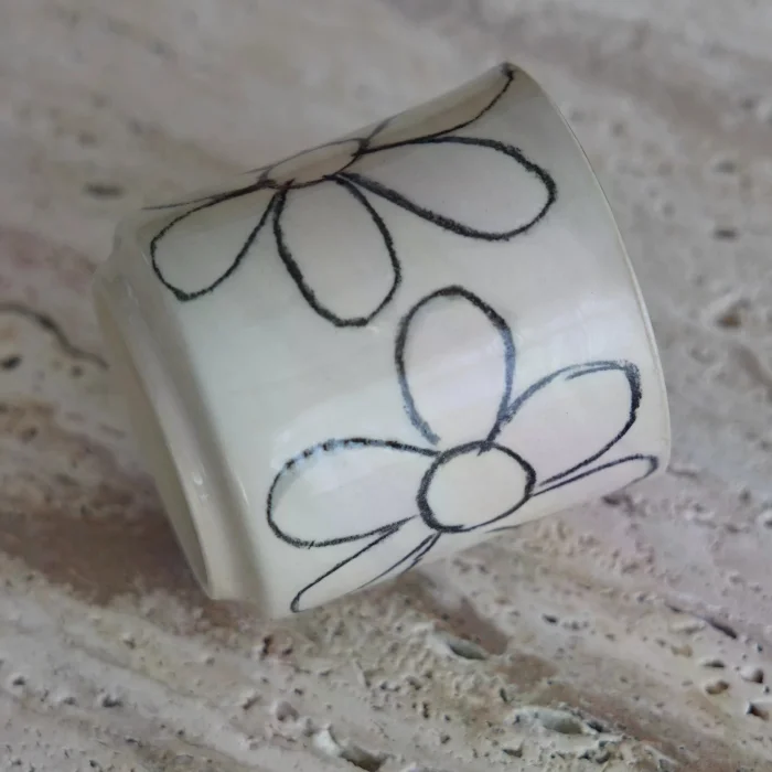 Muse Black Flower Stoneware Kupa - 4
