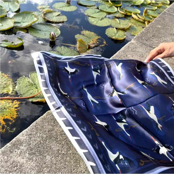 Navy Storks Gece Mavisi Silk Scarf - 9