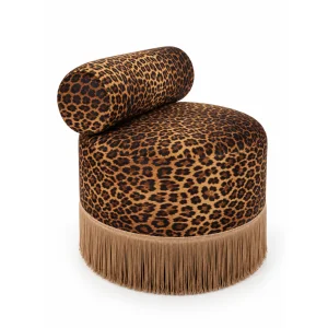 Leopar Desenli Püsküllü Puf