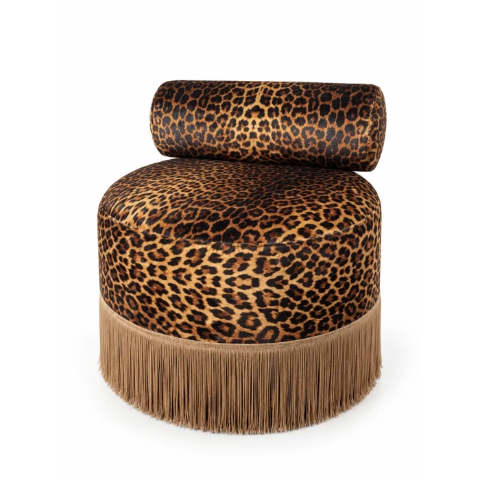 Leopar Desenli Püsküllü Puf - 2
