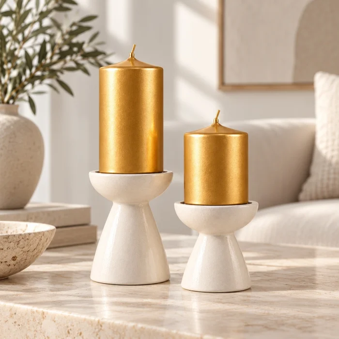 Pearlescent Gold Cylinder Candle Set of 2 - 2