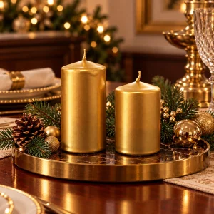 Pearlescent Gold Cylinder Candle Set of 2 - 4