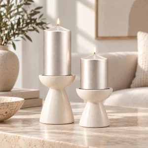 2-Piece Silver Pearlescent Cylinder Candle Set - 1