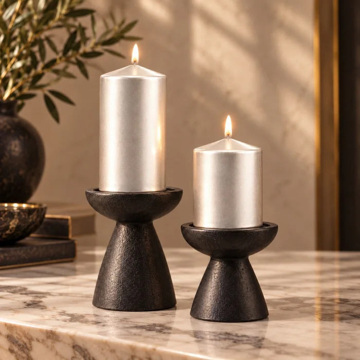2-Piece Silver Pearlescent Cylinder Candle Set - 2