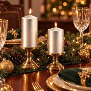 2-Piece Silver Pearlescent Cylinder Candle Set - 3