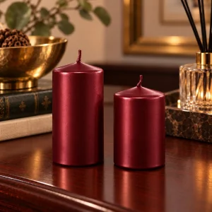 Dark Red Pearlescent Cylinder Candle Set of 2 - 4