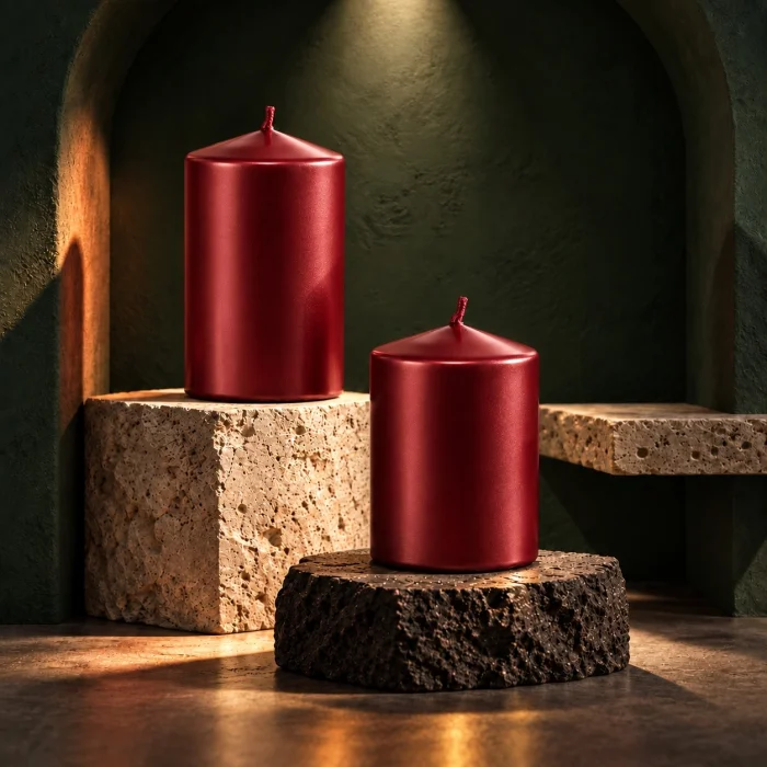 Dark Red Pearlescent Cylinder Candle Set of 2 - 3