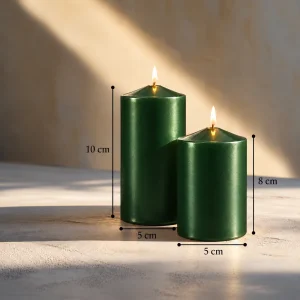 Dark Green Pearlescent Decorative Cylinder Candle Set of 2 - 5