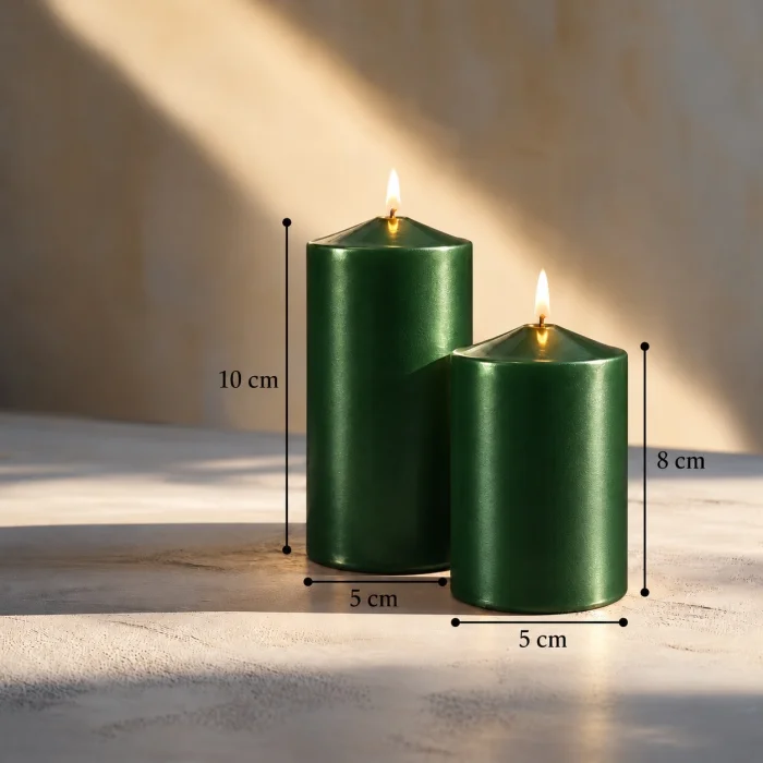 Dark Green Pearlescent Decorative Cylinder Candle Set of 2 - 5
