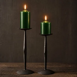 Dark Green Pearlescent Decorative Cylinder Candle Set of 2 - 2