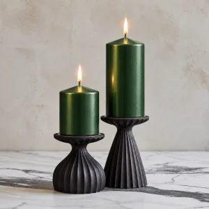 Dark Green Pearlescent Decorative Cylinder Candle Set of 2 - 1