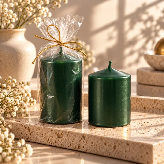 Dark Green Pearlescent Decorative Cylinder Candle Set of 2 - 4