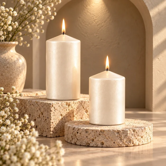 Sedef White 2-Piece Pillar Candle Set - 2