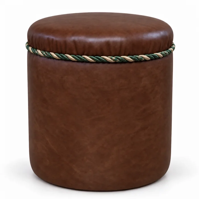 Navy Blue Leather Ottoman - 1
