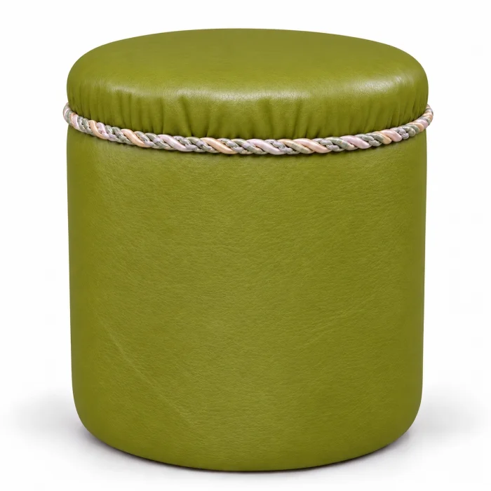 Navy Blue Leather Pouf - 1