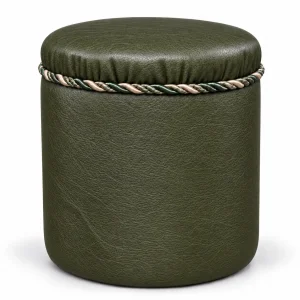 Red Leather Ottoman / Side Table - 1
