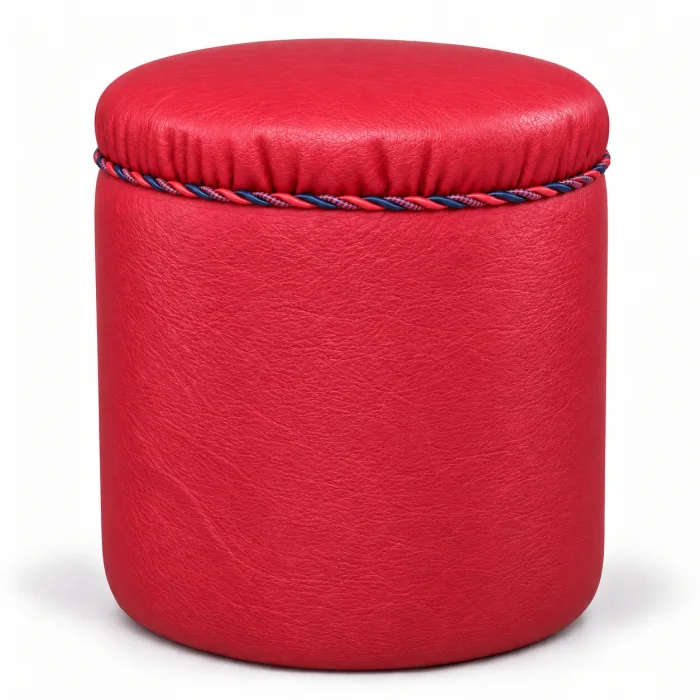 Navy Blue Leather Pouf - 1