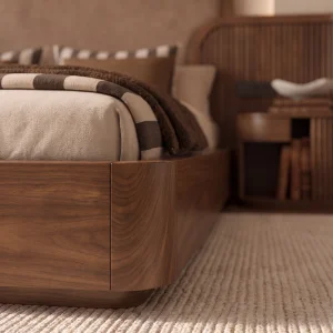Valenne Walnut Wooden Bed Frame with Integrated Nightstands - 4