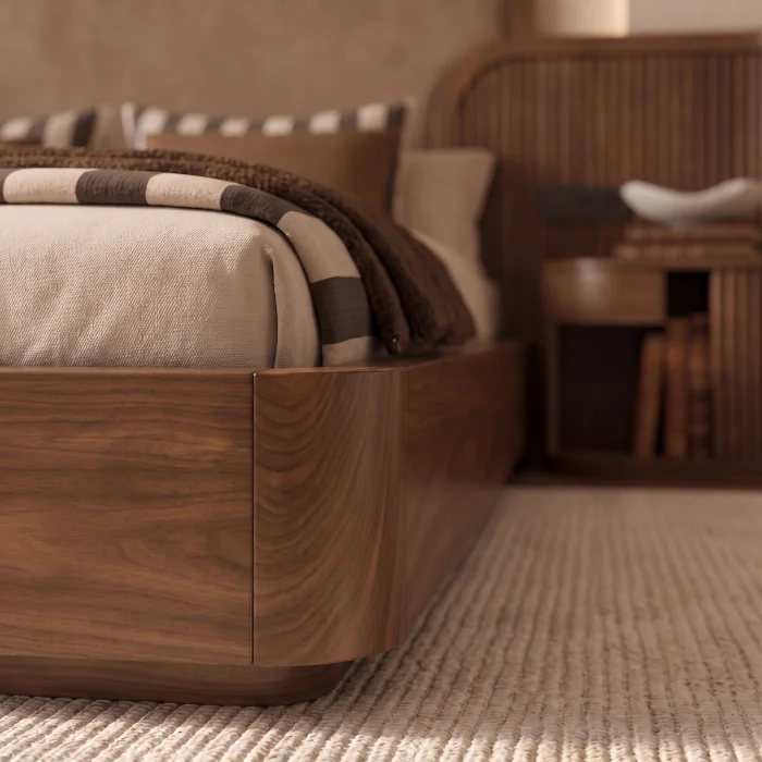 Valenne Walnut Wooden Bed Frame with Integrated Nightstands - 4
