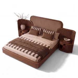 Valenne Walnut Wooden Bed Frame with Integrated Nightstands - 1