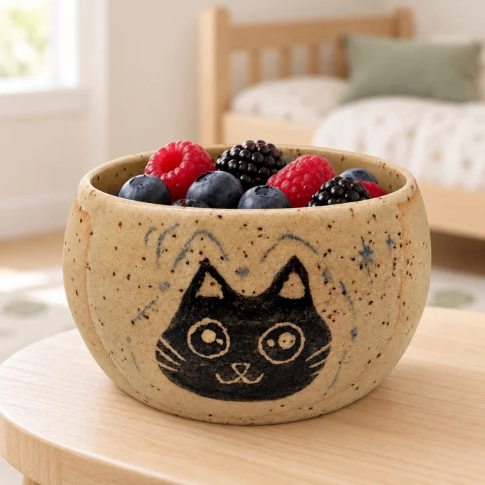 Chill Cat Patterned Handmade Bowl - 3