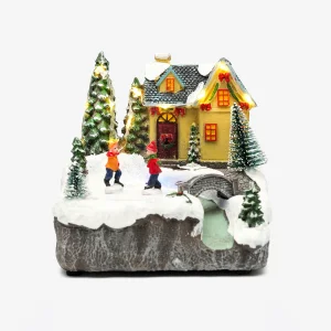 House Scenery Blue Roof Christmas Decorative Object - 1