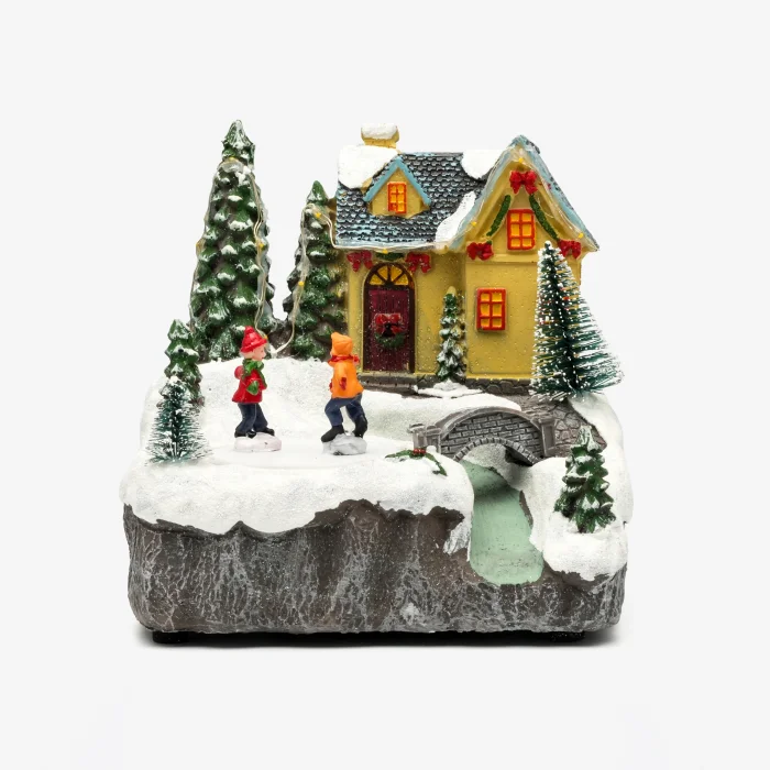 House Scenery Blue Roof Christmas Decorative Object - 3