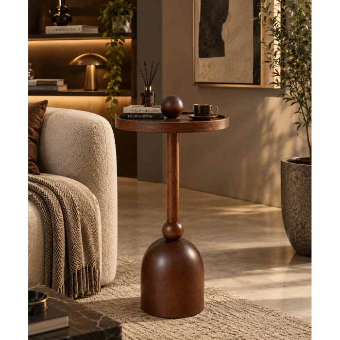 Madera Ceviz Rengi Masif Ahşap Yan Sehpa - 3