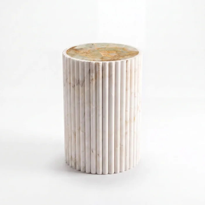Bamboo Onyx Fluted Marble Round Side Table - 2