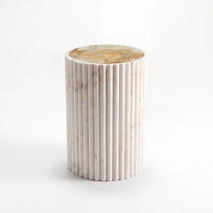 Bamboo Onyx Fluted Marble Round Side Table - 1