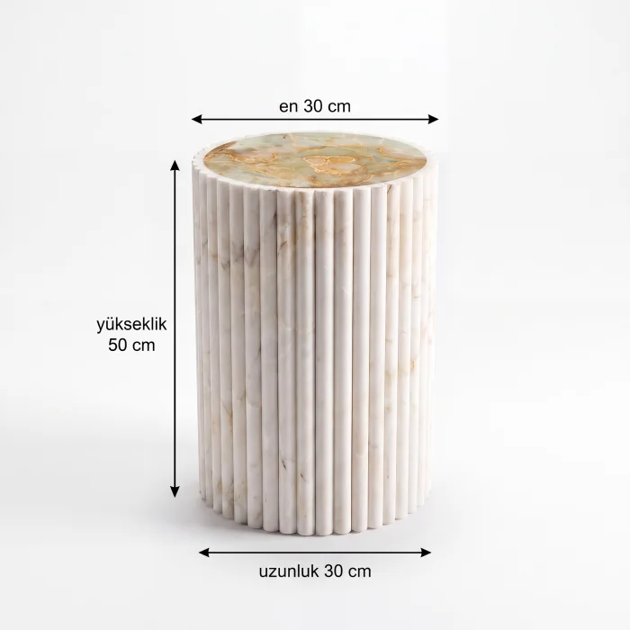 Bamboo Onyx Fluted Marble Round Side Table - 4