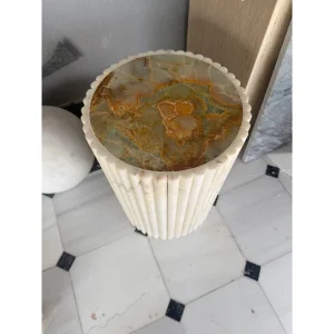 Bamboo Onyx Fluted Marble Round Side Table - 7