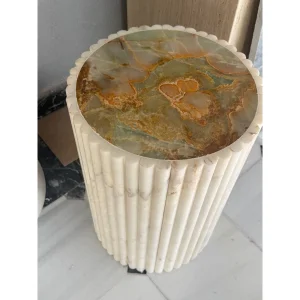 Bamboo Onyx Fluted Marble Round Side Table - 8