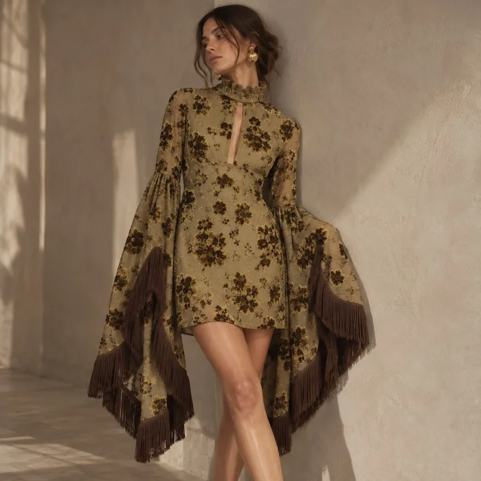 Vespera Fringe Detail Mini Dress - 2