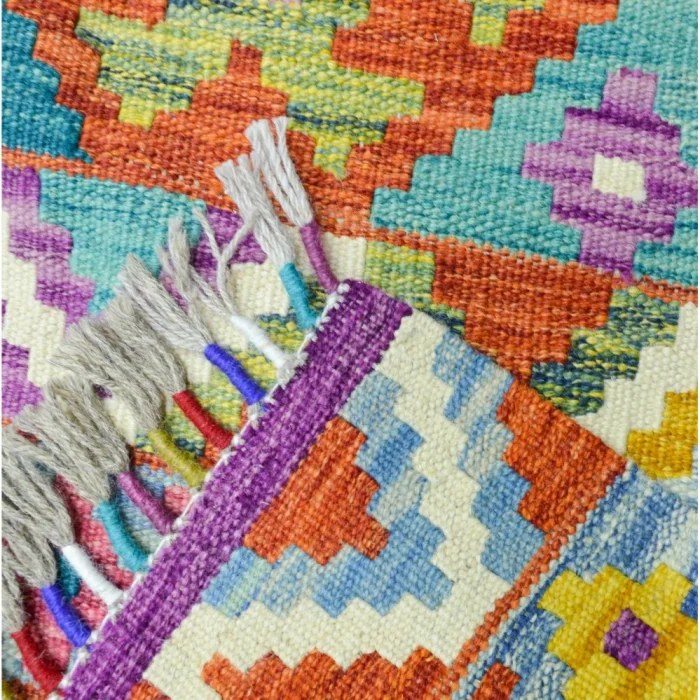 Geometrical Hand-woven Wool Afghan Kilim - 3